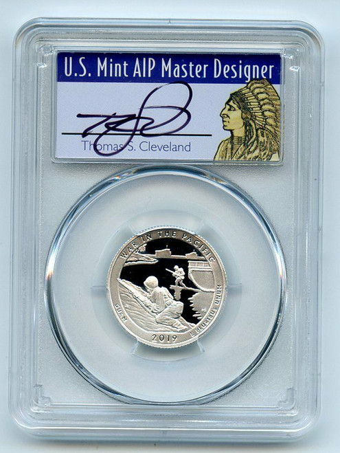 2019-S 25C WAR IN THE PACIFIC NP PR70DCAM FDOI Cleveland Native Silver Coin.