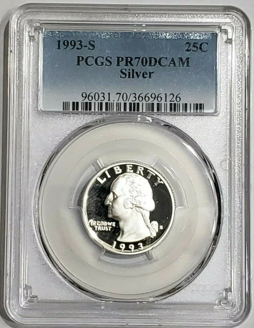 1993-S 25C GEORGE WASHINGTON PR70DCAM Silver Coin.