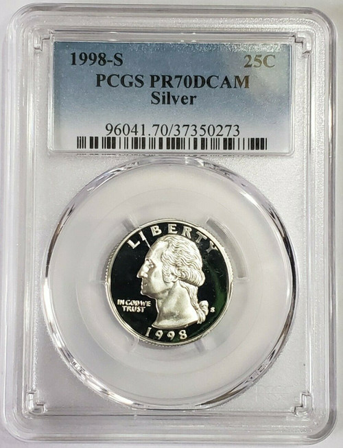 1998-S 25C GEORGE WASHINGTON PR70DCAM Silver Coin.