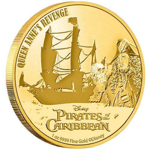 2022 $250 Niue Disney Pirates Of The Caribbean QUEEN ANNES REVENGE 1 Oz Gold Coin.