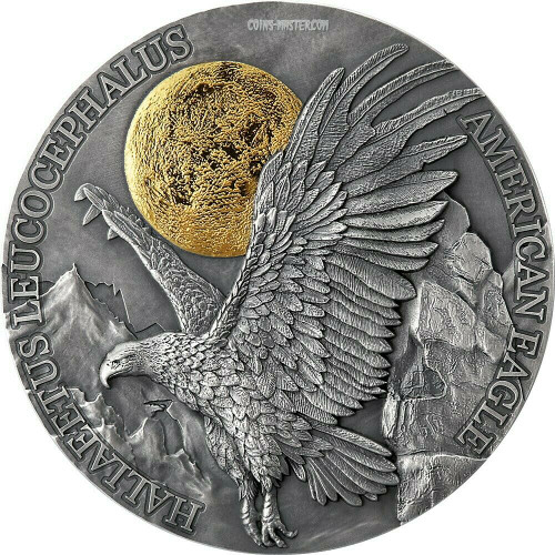2022 2 Oz Silver 10 Cedis Ghana Wildlife In The Moonlight AMERICAN EAGLE Antique Finish Coin.