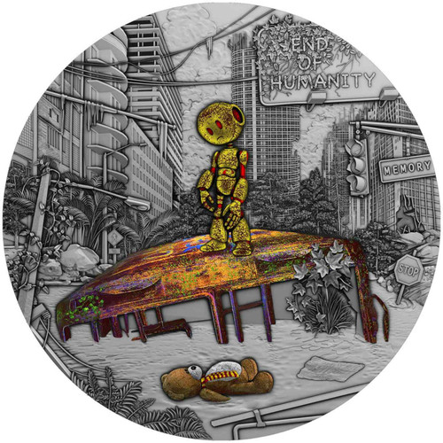 2022 2 Oz Silver $5 Niue End of Humanity MEMORY Antique Finish Coin.