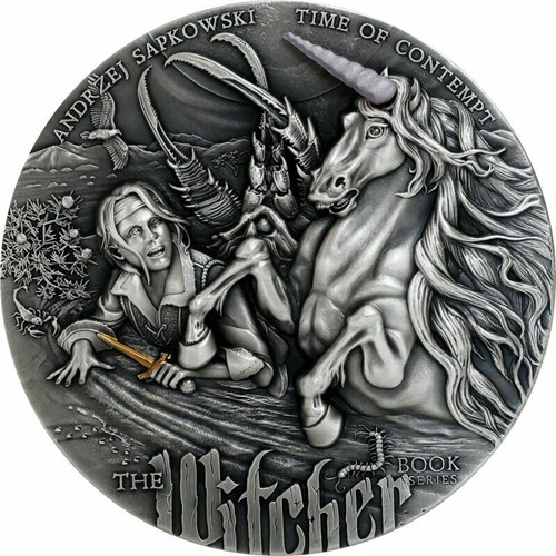 2022 2 Oz Silver $5 Niue The Witcher TIME OF CONTEMPT Antique Finish Coin.