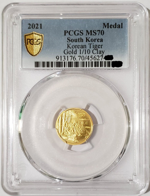 2021 1/10 Oz GOLD South KOREAN TIGER PCGS MS70 Coin.