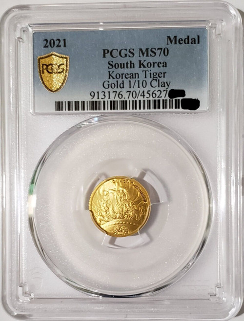 2021 1/10 Oz Gold South Korea CHIWOO CHEONWANG PCGS MS70 Medal, Error In Name.