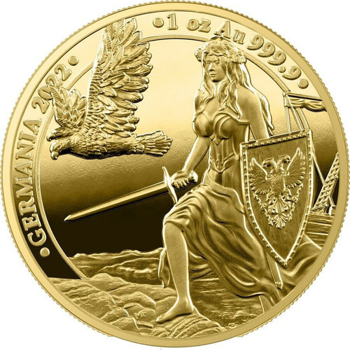2022 1 Oz GOLD 100 Mark Germany GERMANIA Proof Coin.