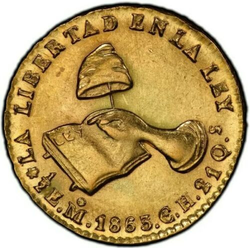 1863/57 Mo 1/2 Escudo Mexico LIBERTAD EN LA LEY CH/GF PCGS AU55 GOLD Coin.