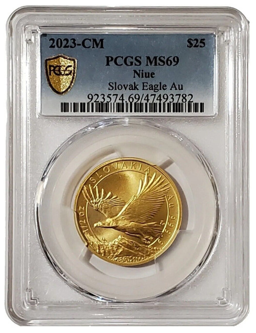 2023 1/2 Oz GOLD $25 Niue SLOVAKIA EAGLE PCGS MS69 Gold Shield Coin.