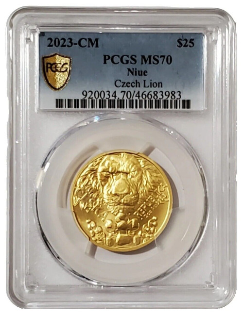 2023 1/2 Oz GOLD $25 Niue CZECH LION PCGS MS70 Gold Shield Coin.