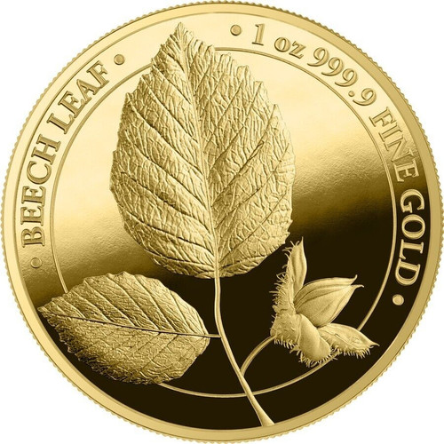 2023 100 Mark Germany Mythical Forest BEECH LEAF 1 Oz GOLD Proof Coin.