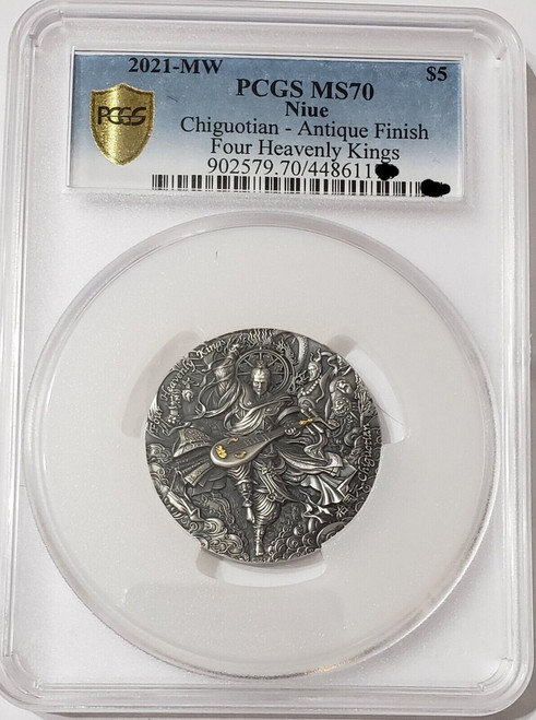 2021 2 Oz Silver $5 Niue Heavenly Kings CHIGOUTIAN PCGS MS70 Gold Shield Coin.