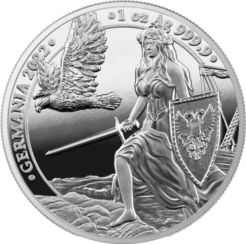 2022 1 Oz PROOF Silver 5 Mark Germany GERMANIA Coin.