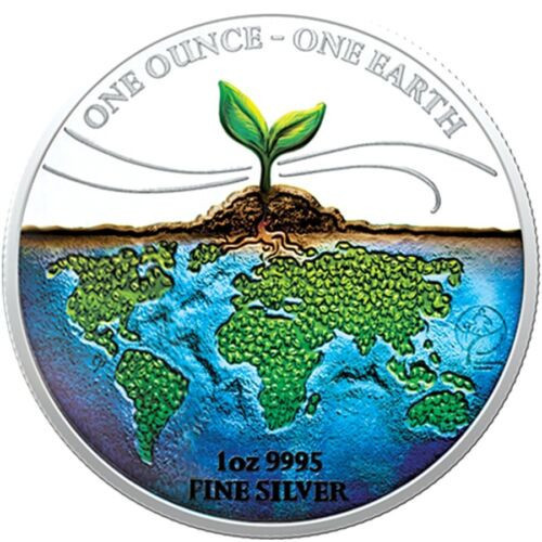 2022 $1 Fiji EARTH Colored 1 Oz Silver Coin.