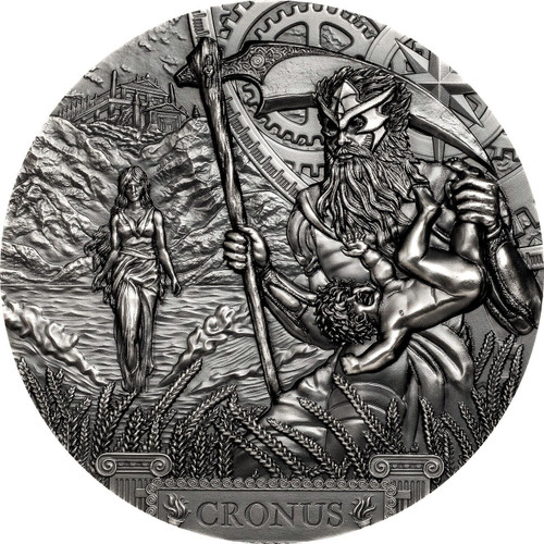 2021 $20 Cook Islands Titans CRONUS Antique Finish 3 Oz Silver Coin.