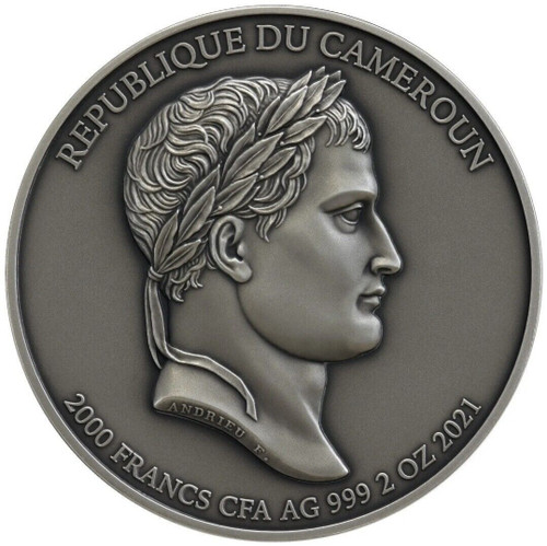 2021 2000 Francs Cameroon 200TH ANNIV. OF NAPOLEON BONAPARTE 2 Oz Silver Coin.