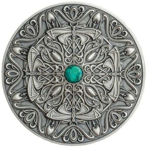 2022 3 Oz Silver $10 Fiji Mandala Art NOUVEAU Antique Finish Coin.