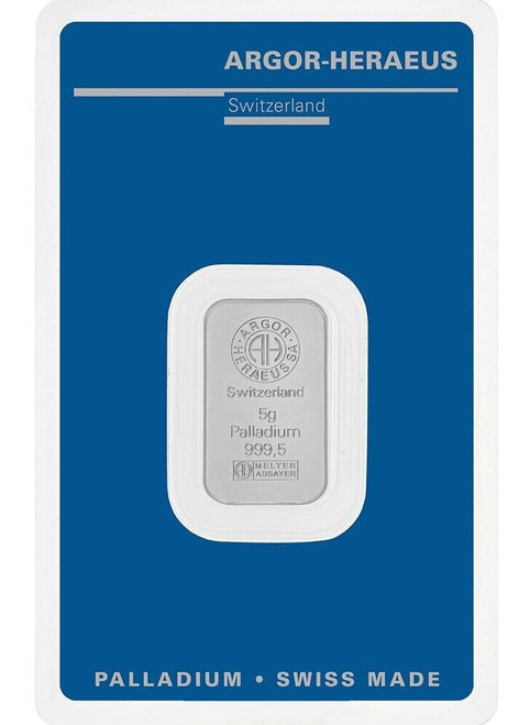 5 Grams PALLADIUM ARGOR HERAEUS Bar In Assay.
