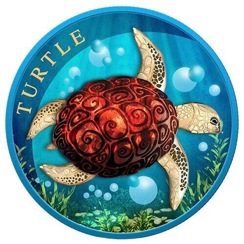 2022 1 Oz Silver $2 Niue HAWKSBILL SEA TURTLE Colored Coin.