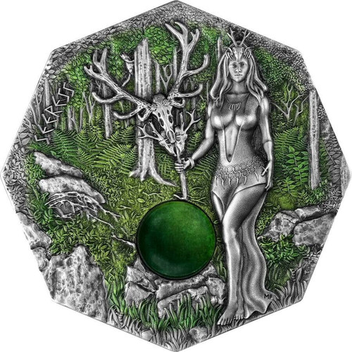 2023 2 Oz Silver 10 Mark WITCHCRAFT: SEERESS High Relief Antiqued Colored Coin.