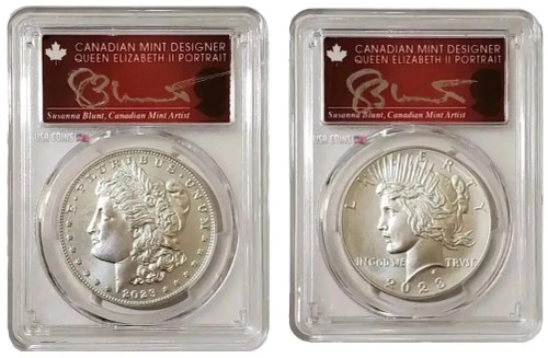 2023-S $1 MORGAN N PEACE DOLLAR PCGS MS70 FDOI Susanna Blunt Signature Coins Silver Set.