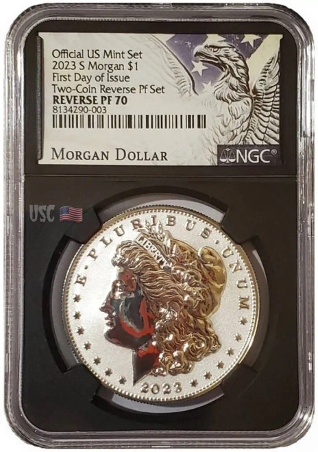 2023-S Reverse Proof MORGAN DOLLAR NGC PF70 First Day Of Issue Black Core Silver Coin.