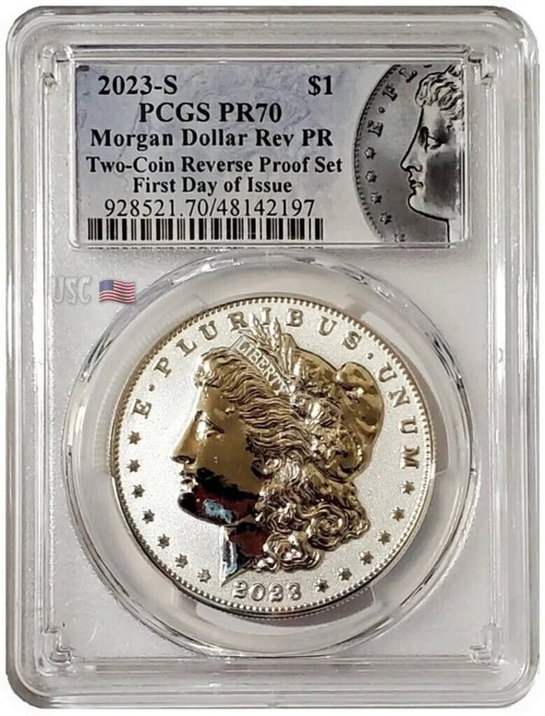 2023-S $1 Reverse Proof MORGAN DOLLAR PCGS PR70 First Day Of Issue Silver Coin.