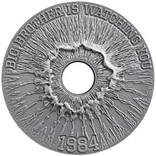 2023 2 Oz Silver 2000 Cameroon BIG BROTHER IS WATCHING YOU 1984 Antiqued Coin.