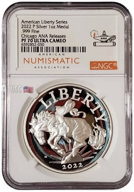 2022-P 1 Oz Silver AMERICAN LIBERTY NGC PF70UCAM Chicago Ana Releases Proof Medal.