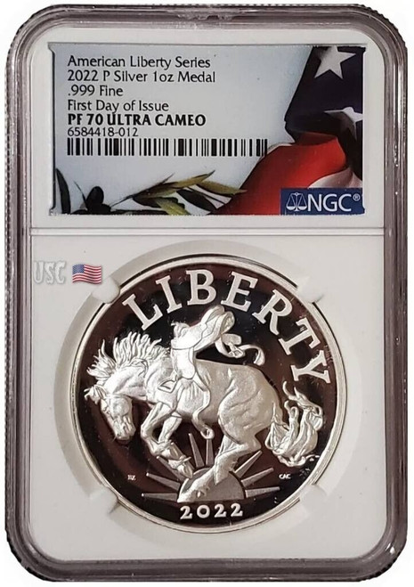 2022-P 1 Oz Silver AMERICAN LIBERTY NGC PF70UCAM FDOI Proof Medal.