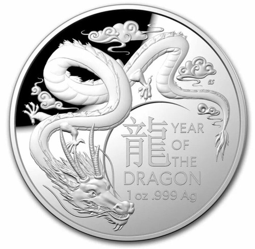 2024 1 Oz Silver $5 Australia YEAR OF THE DRAGON Domed Proof Coin.
