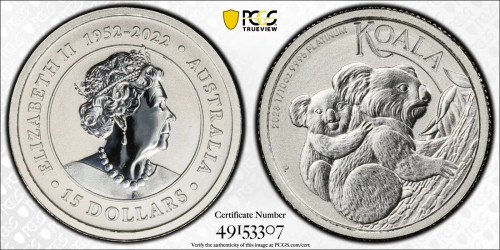 2023 1/10 Oz PLATINUM $15 Australia KOALA PCGS MS70 Gold Shield Label Coin.