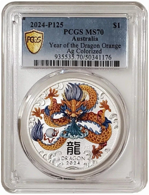 2024 1 Oz Silver $1 Australia YEAR OF THE DRAGON PCGS MS70 Colored Coin.
