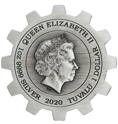 2020 2 x 1 Oz Silver Tuvalu INDUSTRY IN MOTION Gear Shaped Coin Set.