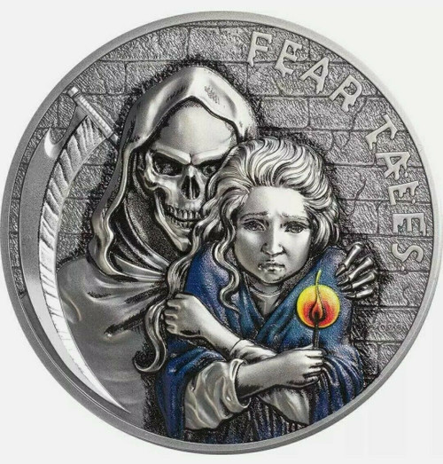2020 2 Oz Silver $10 Palau Fear Tales LITTLE MATCH GIRL Antique Finish Coin.