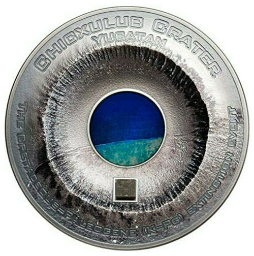 2019 3 Oz Silver $20 Cook Islands CHICXULUB CRATER Meteorites Antique Finish Coin.
