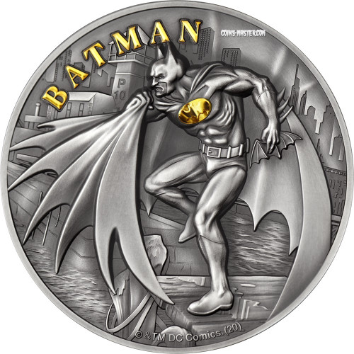 2021 2 Oz Silver $10 Cook Islands BATMAN Antique Finish Coin.