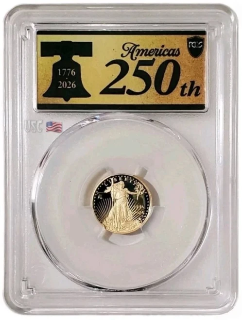 2026-W 1/10 Oz GOLD $5 250TH ANNIVERSARY AMERICAN EAGLE LIBERTY BELL Privy PCGS PF70DCAM Proof Coin.
