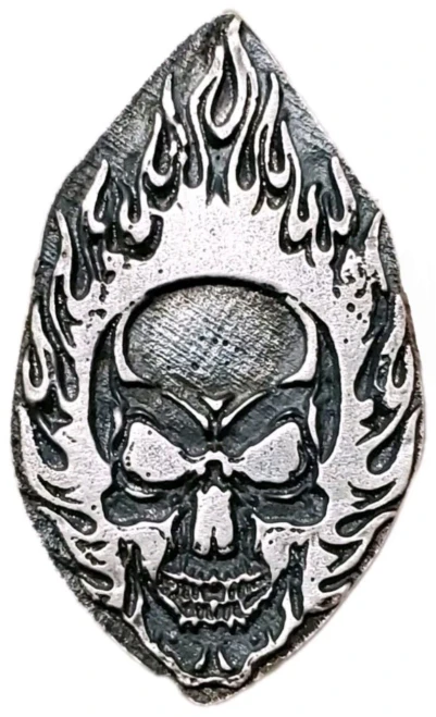 RARE 1.8 Oz Silver FLAMING SKULL Hand Poured Bar.