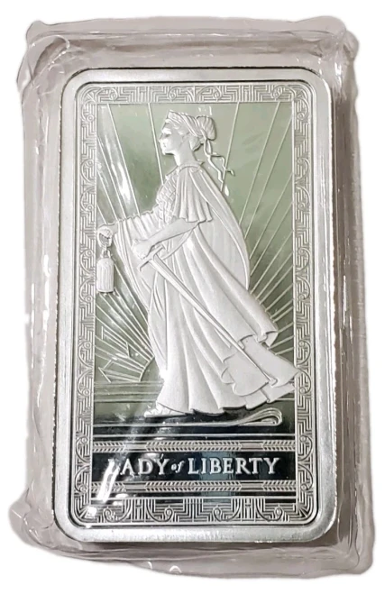 10 oz Silver Pamp Suisse LADY OF LIBERTY Sealed Bar.