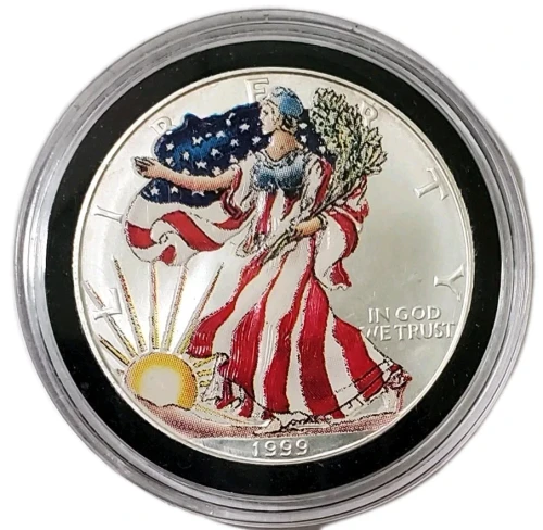 1999 1 Oz Silver $1 AMERICAN EAGLE Colored Coin WITH Beautiful Natural Tone.