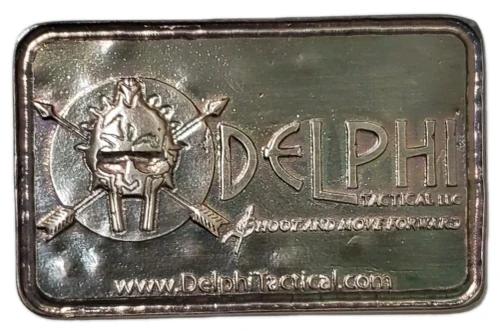 2.49 Oz Silver DELPHI TACTICAL Hand Poured Bar WITH Beautiful Artificial Tone.