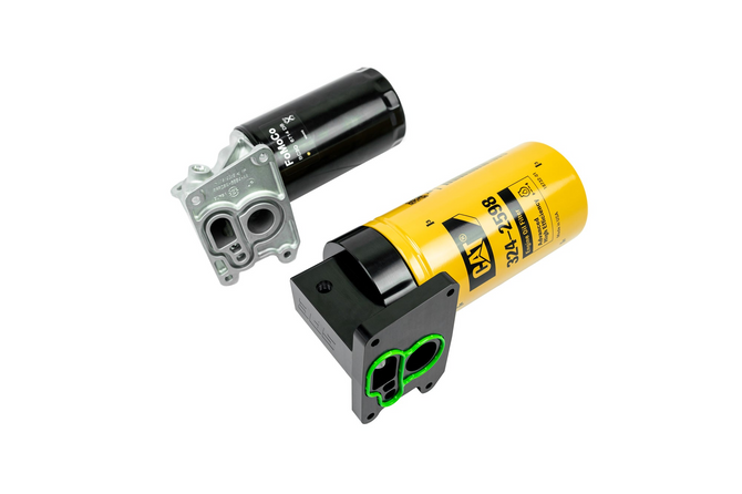 SPE Motorsport - High Flow Oil Filter Housing with CAT 324-2598 Short Filter  - 2023+ Ford 6.7L Powerstroke - SPES100244