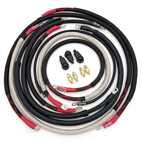 Battery Cable Kit - 2/0GA - w/Black Red/Spyder Wrap - 2001-2007 Chevy 6.6L LB7 LLY LBZ Duramax - CDMX01-66-00G-RBR