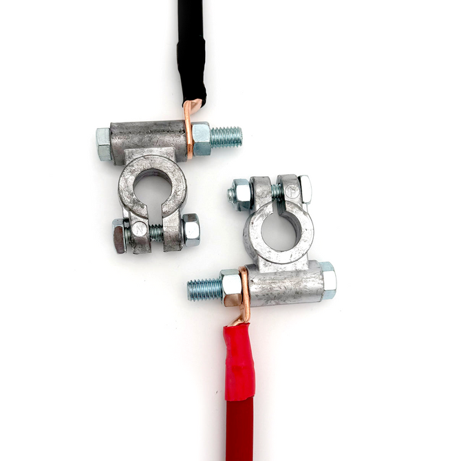 Battery Cable Kit - 2/0GA - w/Black Red/Spyder Wrap - 2003-2005 Dodge Cummins Diesel - 3rd Gen - DCMN03-I6-00G-RBR
