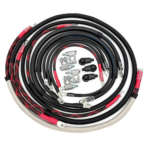 Battery Cable Kit - 2/0GA - w/Black Red/Spyder Wrap - 2003-2005 Dodge Cummins Diesel - 3rd Gen - DCMN03-I6-00G-RBR