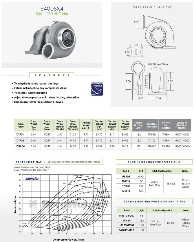 Borg Warner - NEW S400 Turbocharger - Detroit Diesel 12.7L Series 60 - 171702