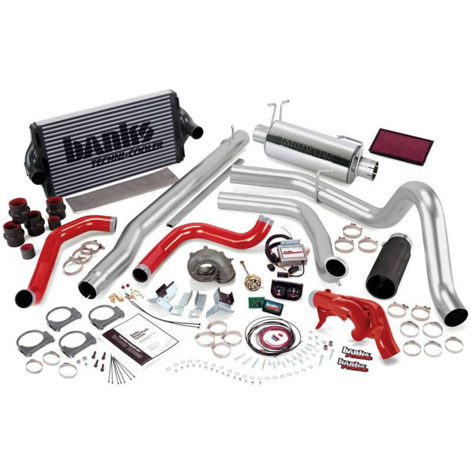 Banks Engineering Banks - PowerPack Bundle Complete Power System W/Single Exit Exhaust Black Tip 99 Ford 7.3L F250/F350 Automatic Transmission 47526-B 