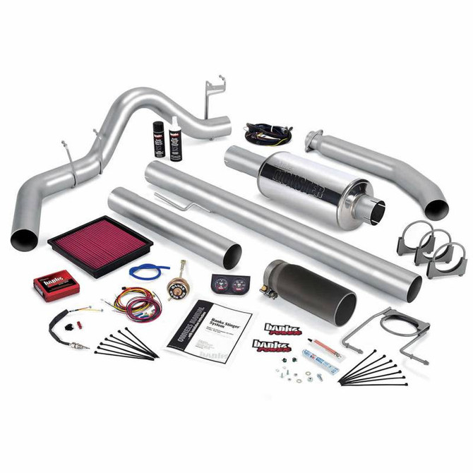 Banks Engineering Banks - Stinger Bundle Power System W/Single Exit Exhaust Black Tip 99-00 Dodge 5.9L Extended Cab 49366-B 