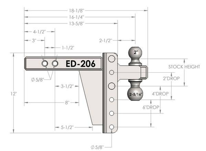 2.0" Extreme Duty 6" Drop/Rise Hitch ED206