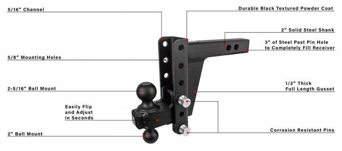 2.0" Extreme Duty 6" Drop/Rise Hitch ED206